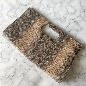 Faux snakeskin clutch